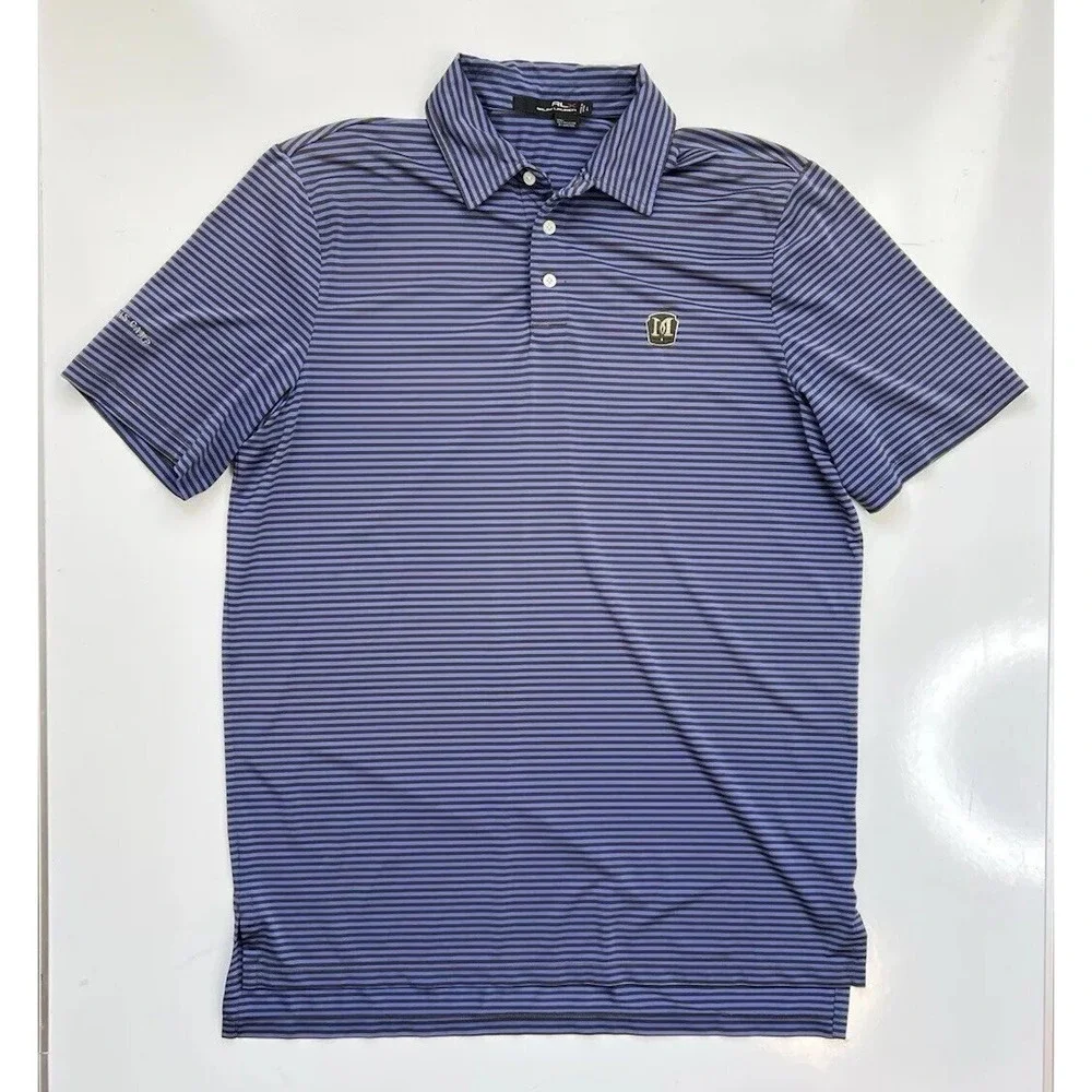 RLX Ralph Lauren Golf Polo Blue‎ Striped Martis Camp / Men's Large